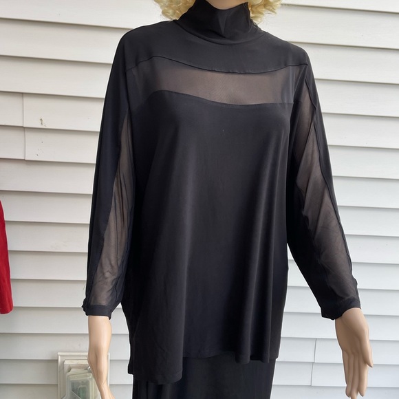 ANNE KLEIN WOMAN OVERSIZED LONG SLEEVE BLACK SHEER LINED BLOUSE 2XL NWT - Picture 4 of 15